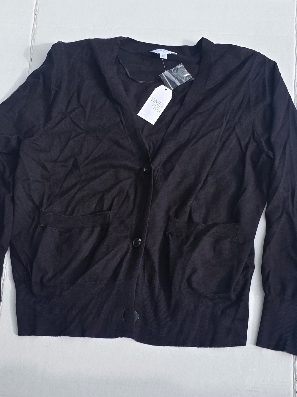 Time and Tru Black V-Neck Cardigan Sweater